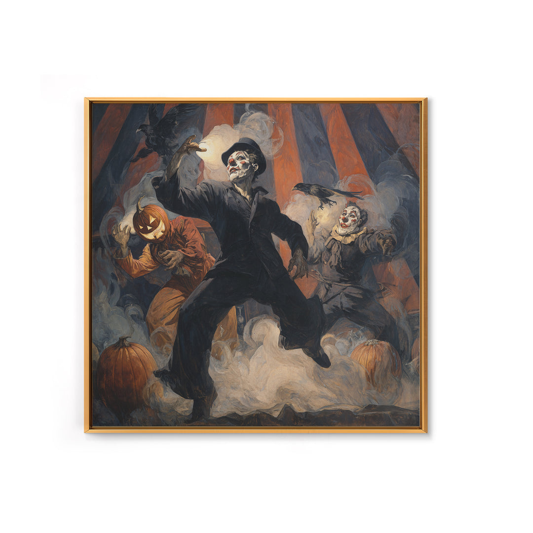 The Jack-O'-Lantern Circus, Expressionist Gothic Art, Square Wall Art, Dark Halloween Decor, Framed Canvas Print, Halloween Wall Art