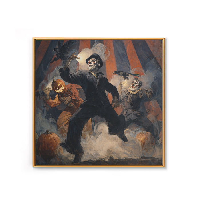 The Jack-O'-Lantern Circus, Expressionist Gothic Art, Square Wall Art, Dark Halloween Decor, Framed Canvas Print, Halloween Wall Art