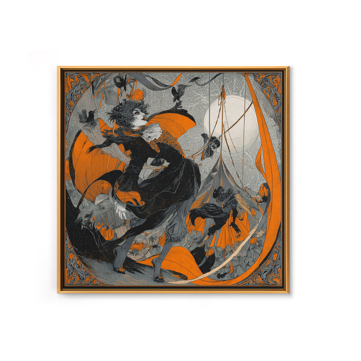 The Jack-O'-Lantern Circus, Decadent Line Art, Square Wall Art, Dark Fantasy Wall Art, Framed Canvas Print, Halloween Wall Art