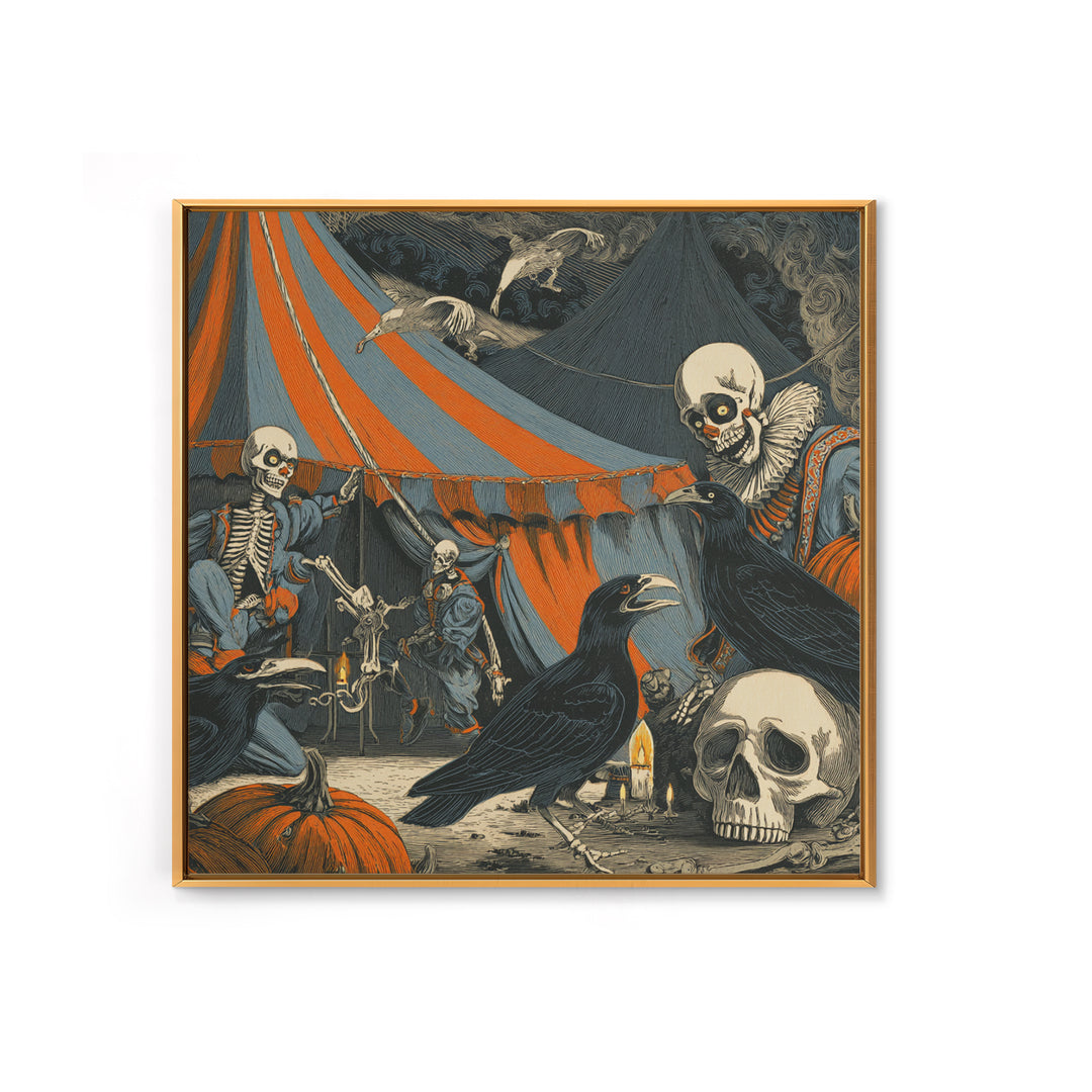 The Jack-O'-Lantern Circus, Macabre Folk Print Art, Square Wall Art, Gothic Horror Wall Art, Framed Canvas Print