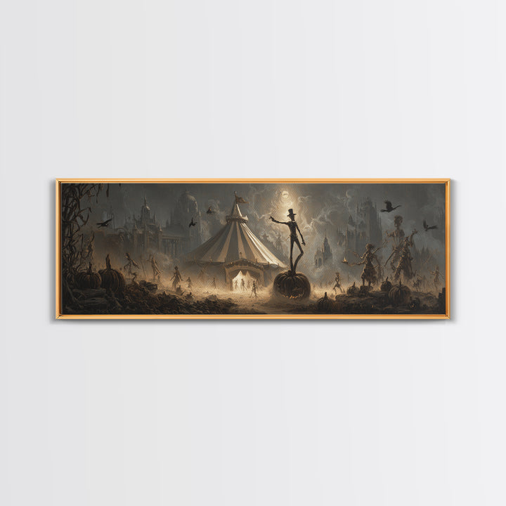 The Jack-O'-Lantern Circus, Surreal Apocalyptic Art, Extra Wide Wall Art, Dark Fantasy Wall Art, Framed Canvas Print