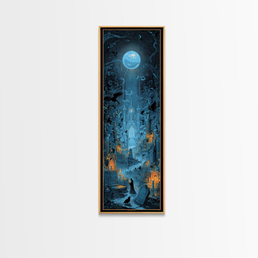 The Graveyard Book Club, Gothic Engraving Art, Tall Narrow Wall Art, Dark Halloween Decor, Canvas Print, Halloween Wall Art