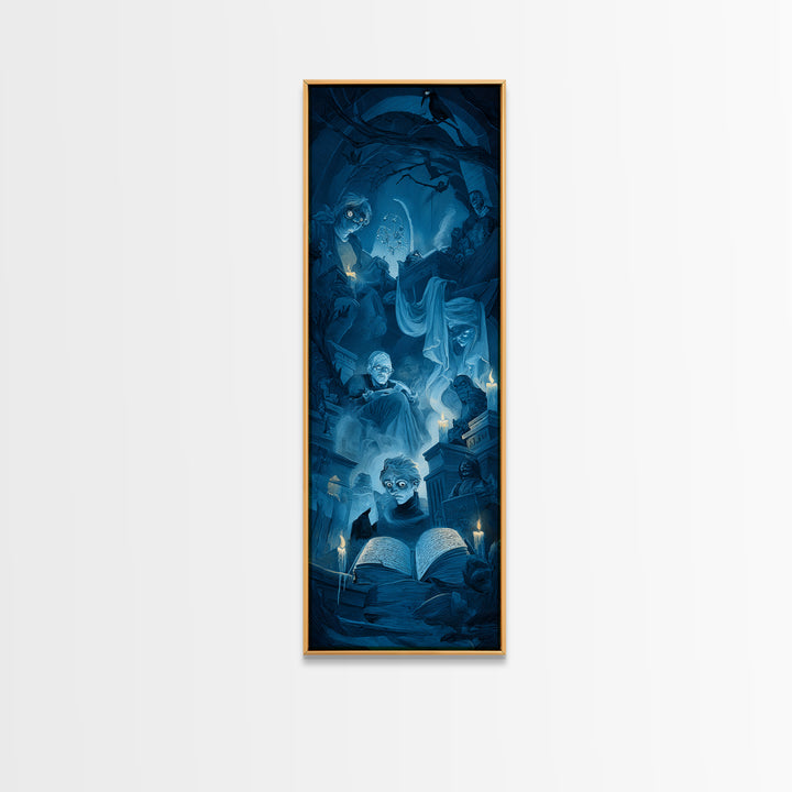 The Graveyard Book Club, Gothic Nightmare Art, Tall Narrow Wall Art, Macabre Wall Art, Framed Canvas Print, Halloween Wall Art