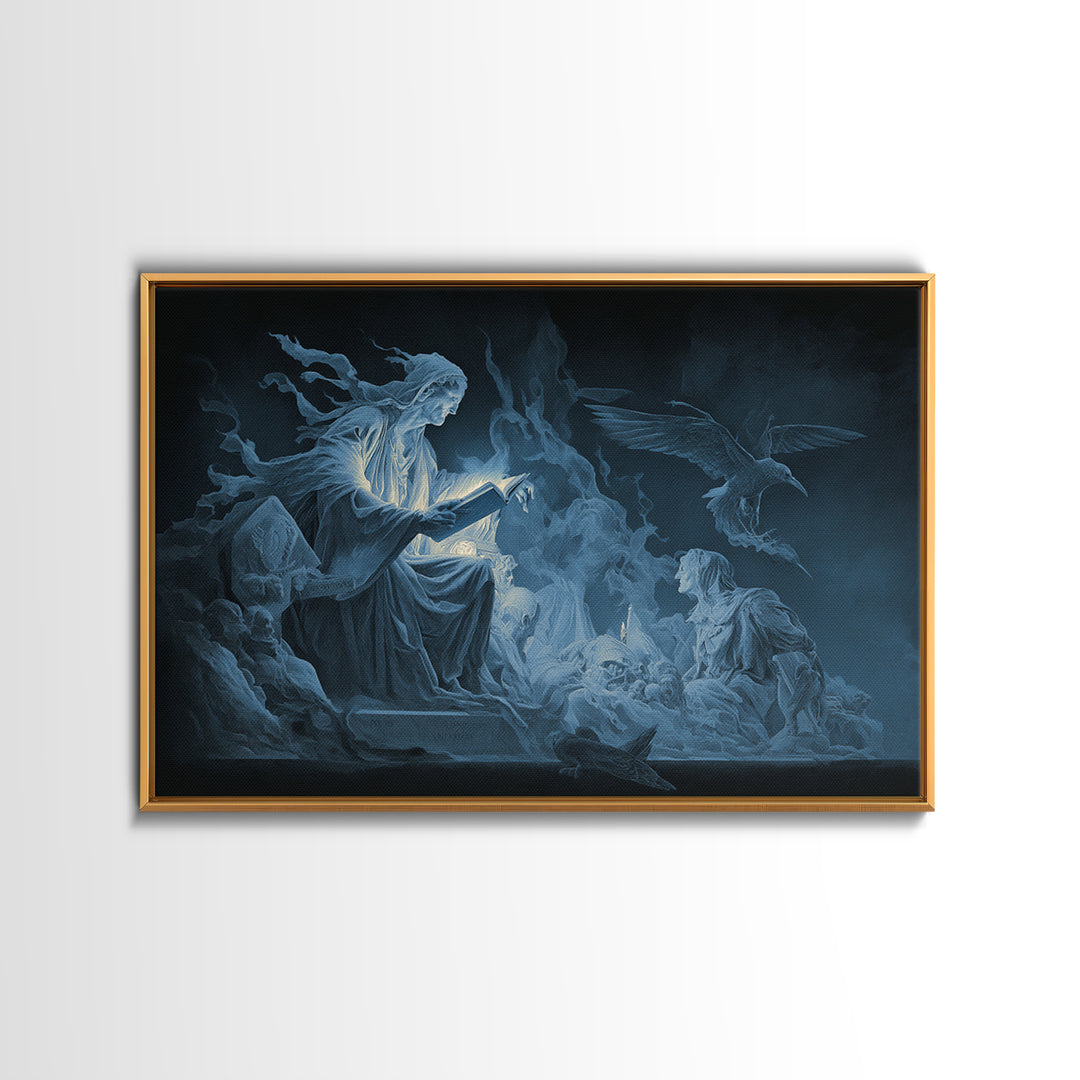 The Graveyard Book Club, Visionary Gothic Art, Landscape Wall Art, Dark Halloween Decor, Framed Canvas Print, Halloween Wall Art