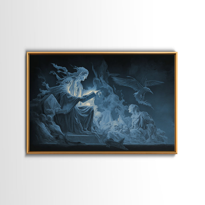 The Graveyard Book Club, Visionary Gothic Art, Landscape Wall Art, Dark Halloween Decor, Framed Canvas Print, Halloween Wall Art