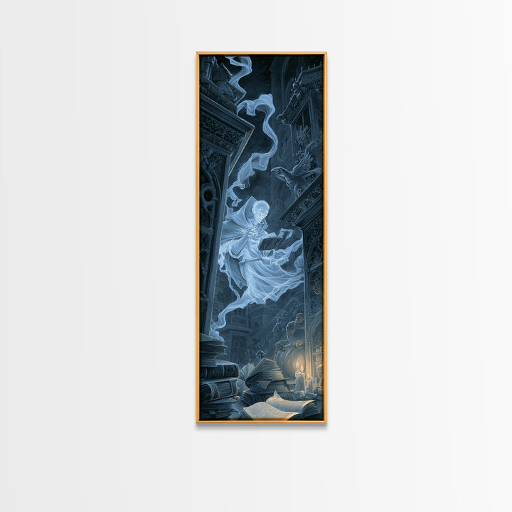 The Graveyard Book Club, Architectural Etching Art, Tall Narrow Wall Art, Dark Fantasy Wall Art, Framed Canvas Print