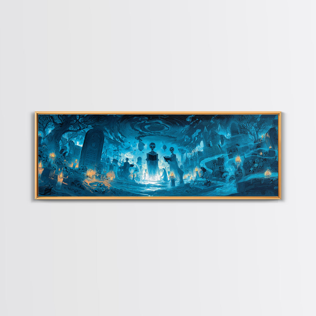 The Graveyard Book Club, Apocalyptic Romantic Art, Extra Wide Wall Art, Dark Halloween Decor, Framed Canvas Print, Halloween Wall Art