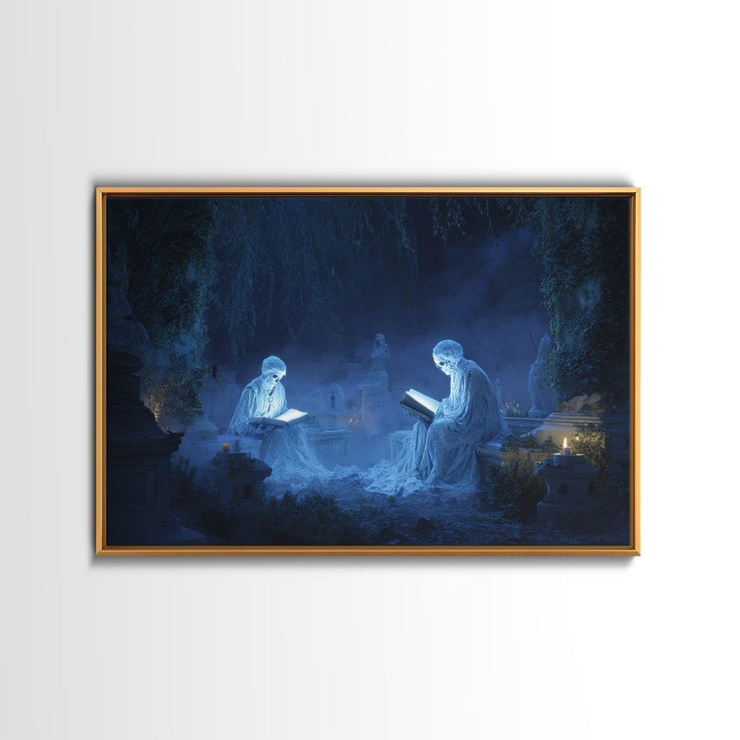 The Graveyard Book Club, Symbolist Gothic Landscape, Landscape Wall Art, Dark Fantasy Wall Art, Framed Canvas Print, Halloween Wall Art