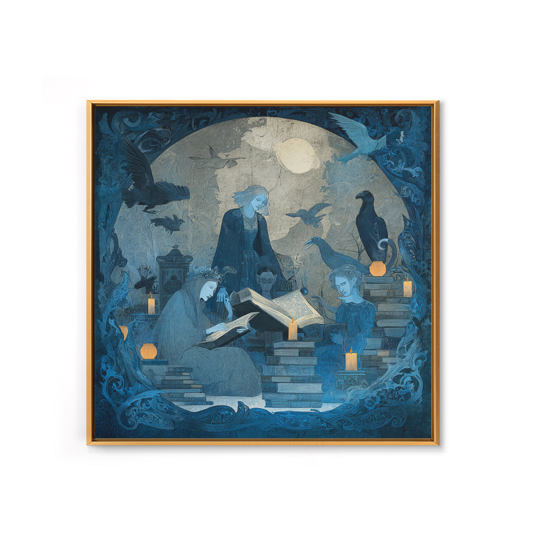 The Graveyard Book Club, Dark Symbolist Art, Square Wall Art, Macabre Wall Art, Framed Canvas Print, Halloween Wall Art