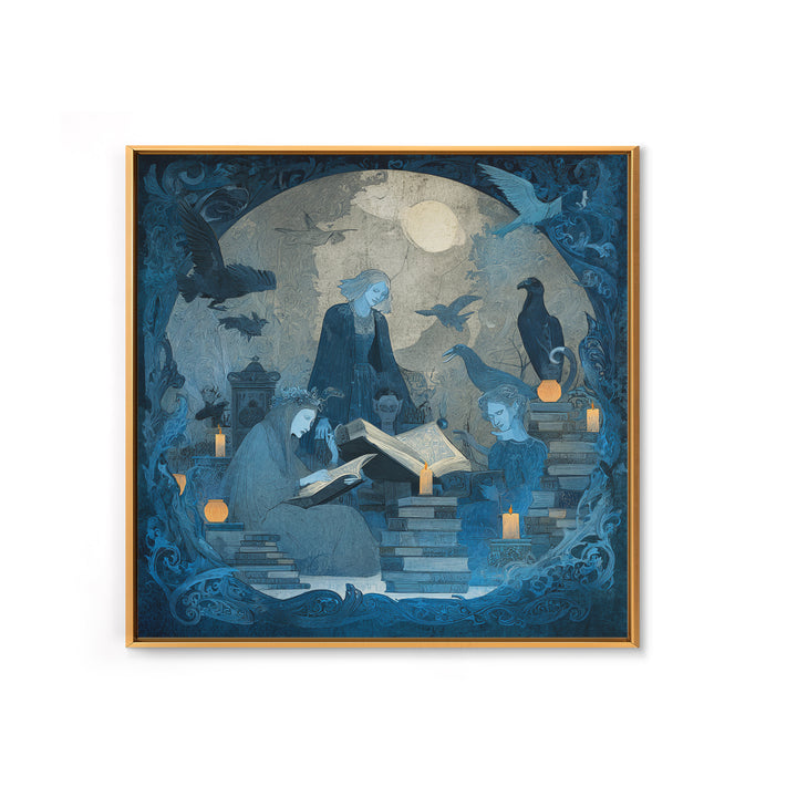 The Graveyard Book Club, Dark Symbolist Art, Square Wall Art, Macabre Wall Art, Framed Canvas Print, Halloween Wall Art