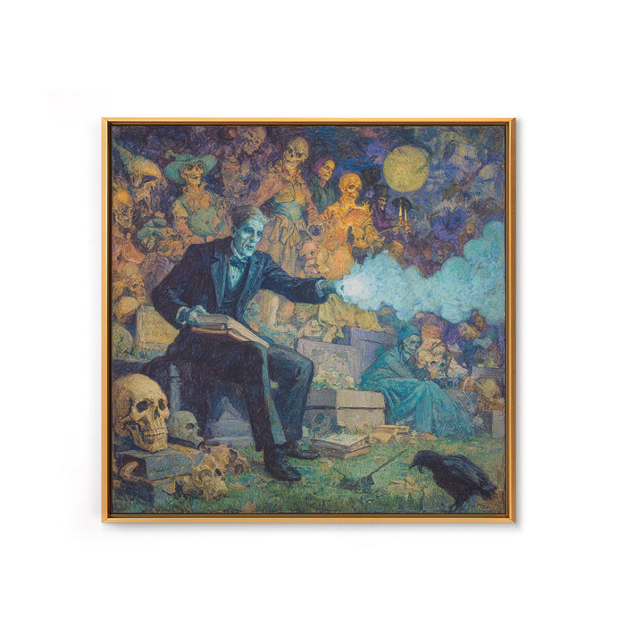 The Graveyard Book Club, Grotesque Carnival Art, Square Wall Art, Gothic Horror Wall Art, Canvas Print, Halloween Wall Art