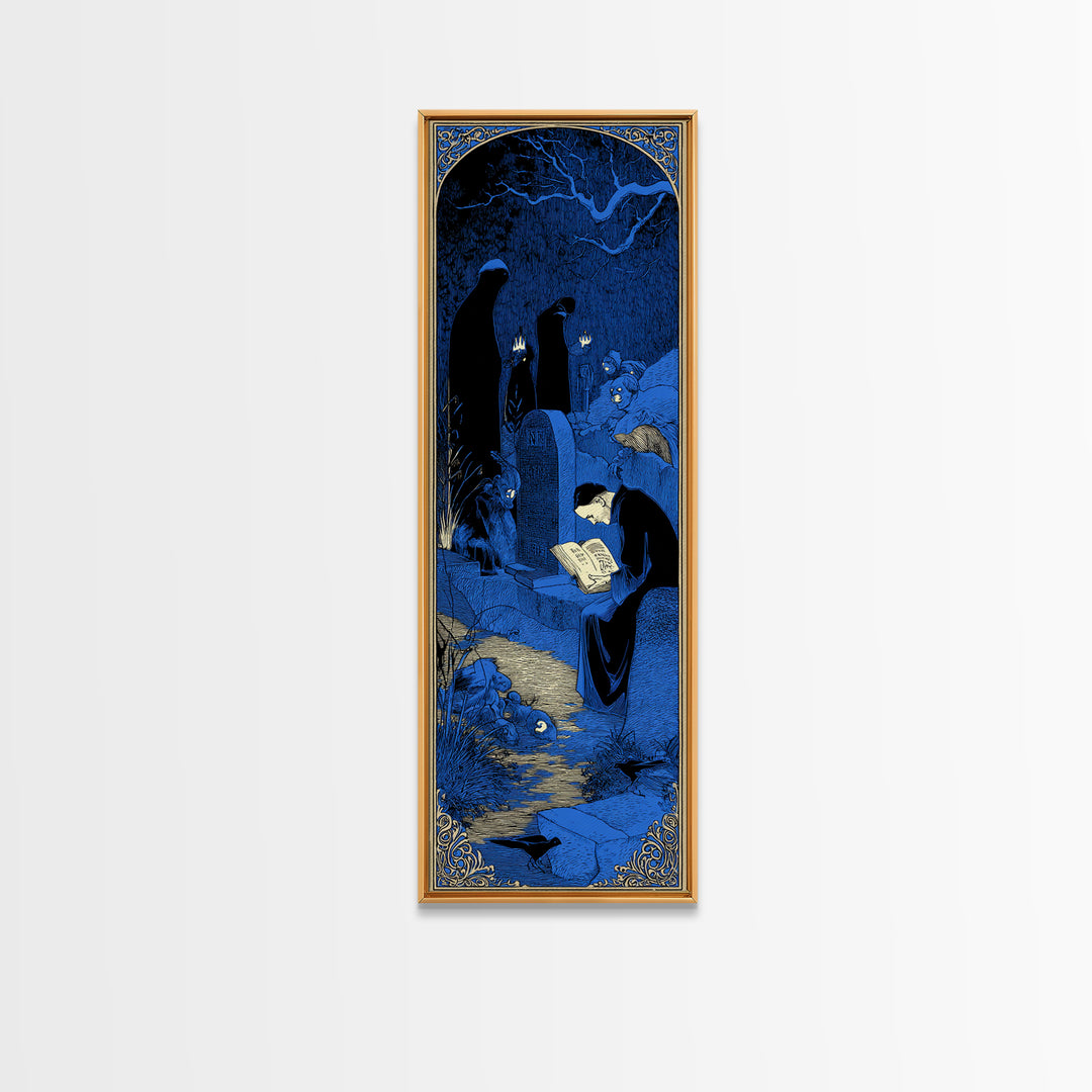 The Graveyard Book Club, Decadent Line Art, Tall Narrow Wall Art, Gothic Horror Wall Art, Canvas Print, Halloween Wall Art