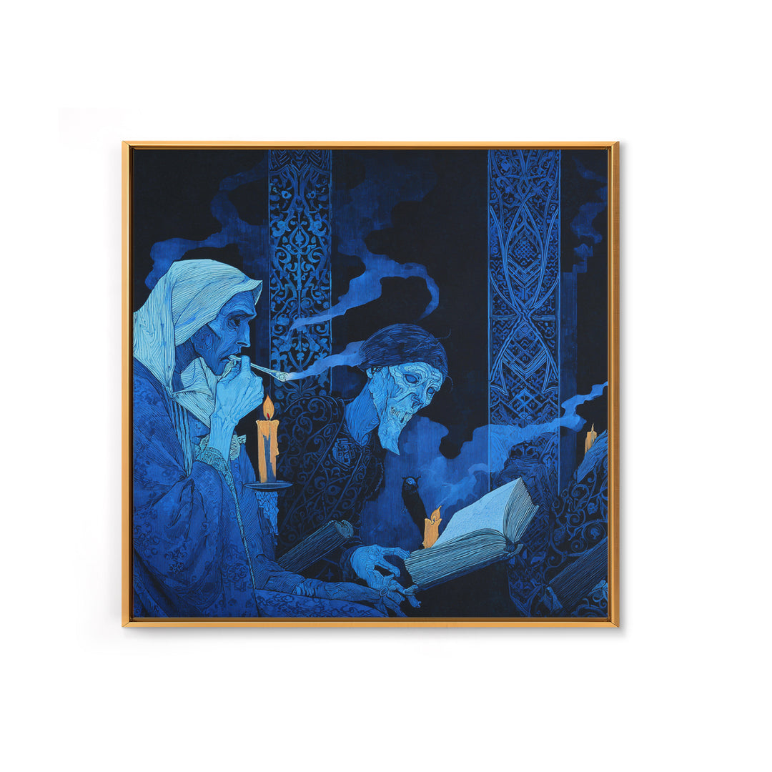 The Graveyard Book Club, Stained Glass Gothic Art, Square Wall Art, Dark Fantasy Wall Art, Canvas Print, Halloween Wall Art