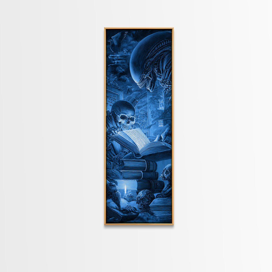 The Graveyard Book Club, Biomechanical Horror Art, Tall Narrow Wall Art, Dark Halloween Decor, Canvas Print, Halloween Wall Art