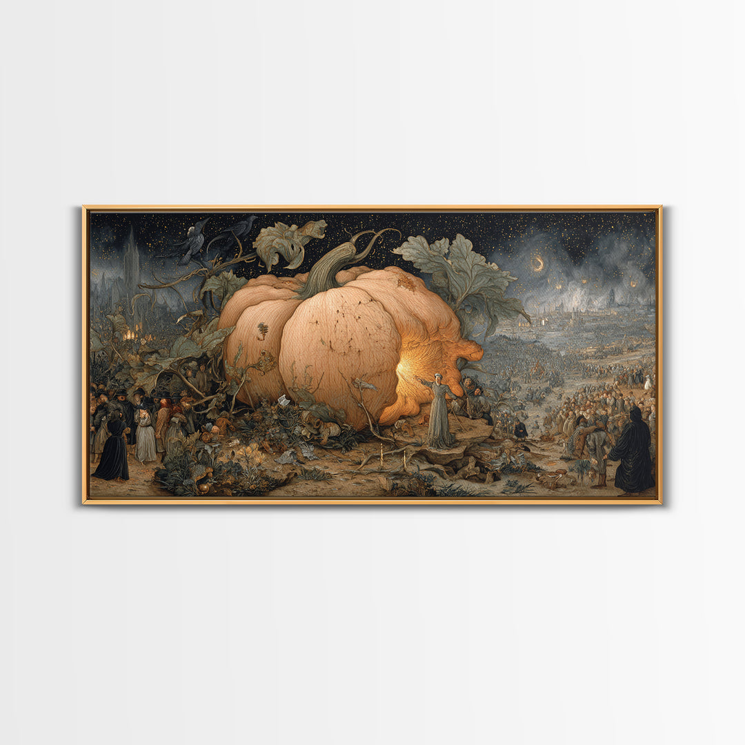 The Cosmic Pumpkin God, Northern Renaissance Horror, Wide Panoramic Art, Dark Fantasy Wall Art, Canvas Print, Halloween Wall Art