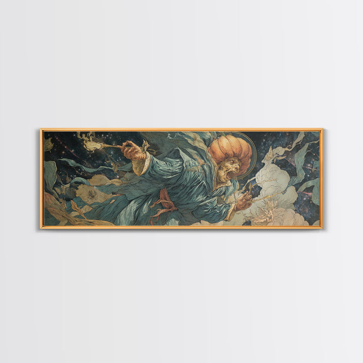 The Cosmic Pumpkin God, Dark Renaissance Art, Extra Wide Wall Art, Macabre Wall Art, Framed Canvas Print, Halloween Wall Art