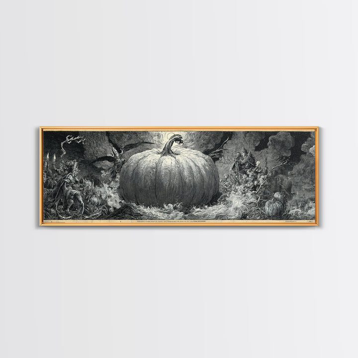 The Cosmic Pumpkin God, Renaissance Engraving Art, Extra Wide Wall Art, Macabre Wall Art, Framed Canvas Print, Halloween Wall Art