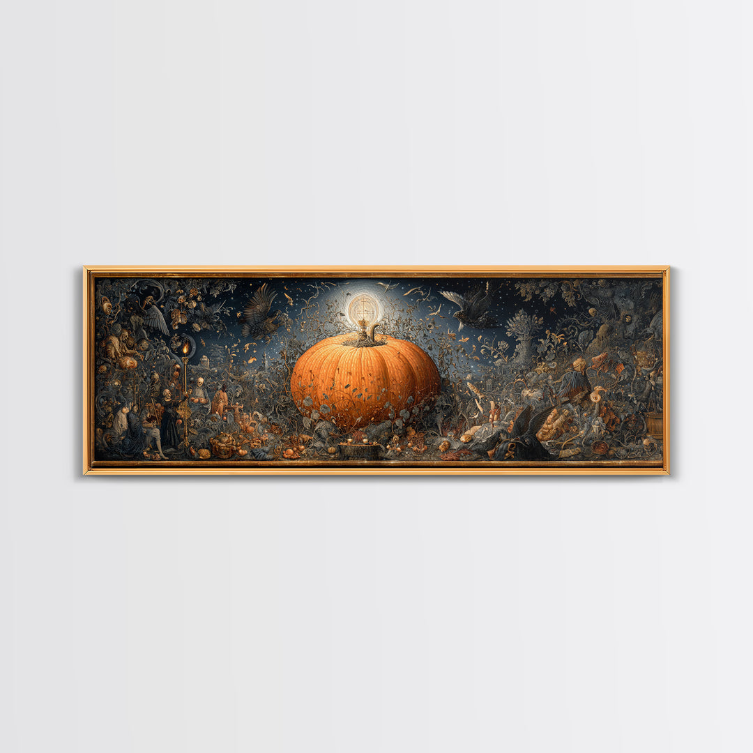 The Cosmic Pumpkin God, Danse Macabre Art, Extra Wide Wall Art, Gothic Horror Wall Art, Framed Canvas Print