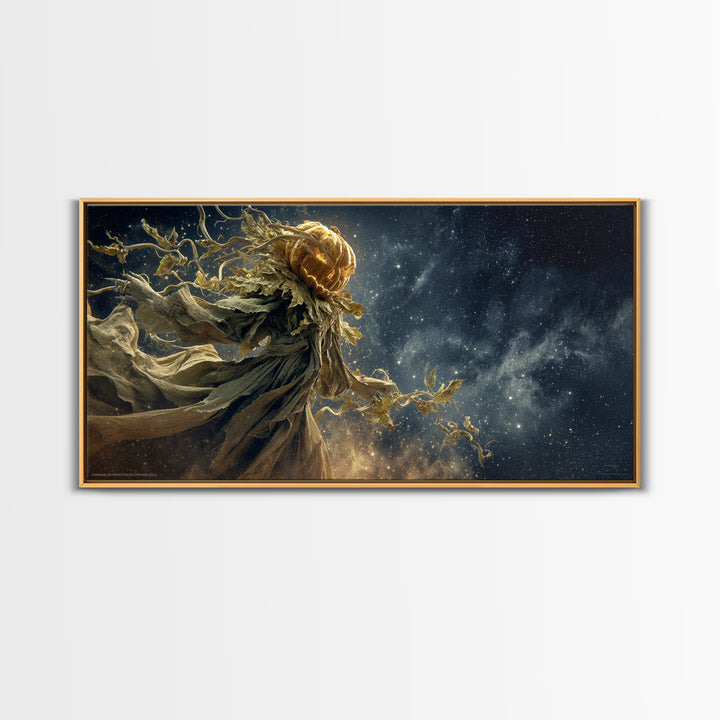 The Cosmic Pumpkin God, Visionary Gothic Art, Wide Panoramic Art, Dark Fantasy Wall Art, Framed Canvas Print, Halloween Wall Art