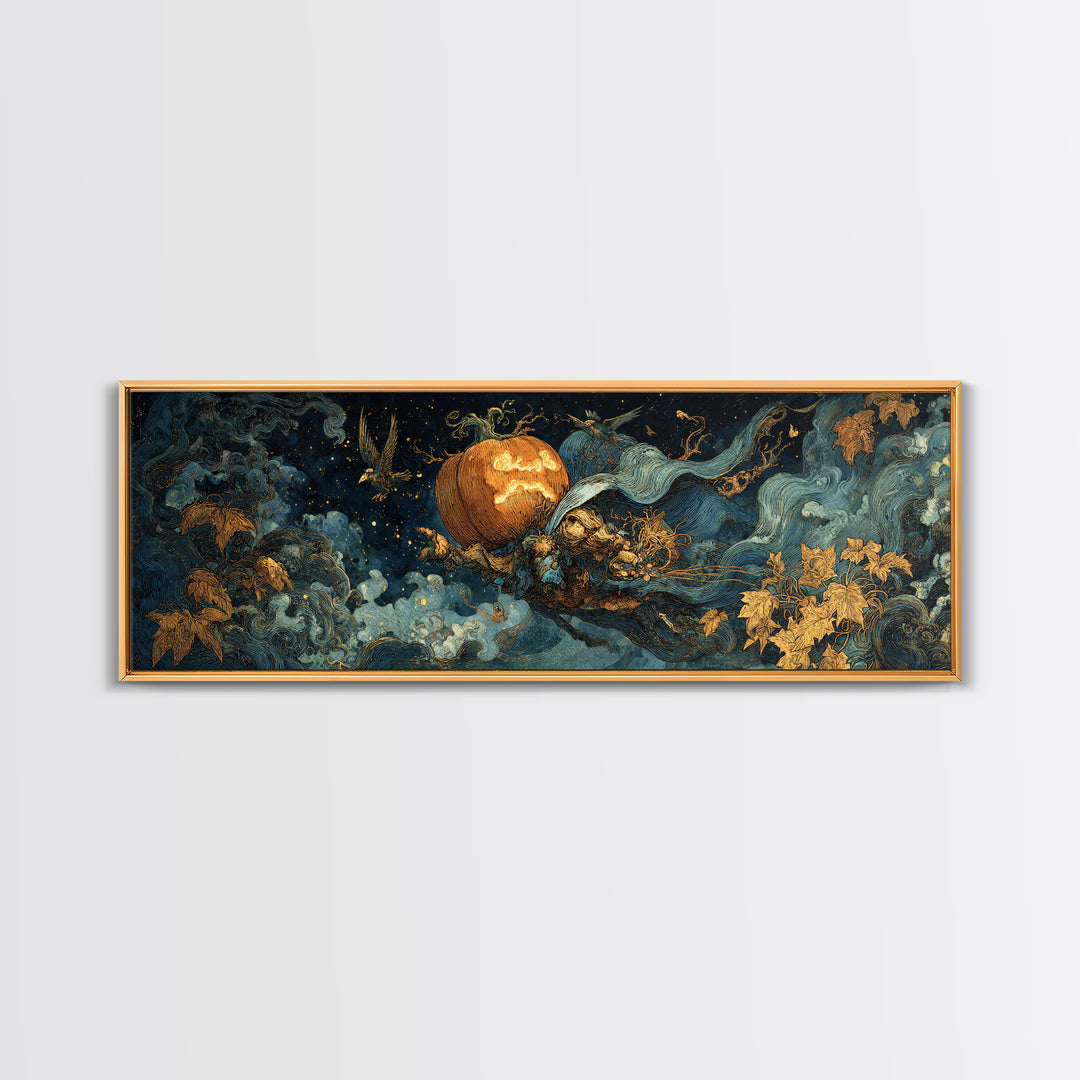 The Cosmic Pumpkin God, Ornate Symbolist Art, Extra Wide Wall Art, Gothic Horror Wall Art, Canvas Print, Halloween Wall Art