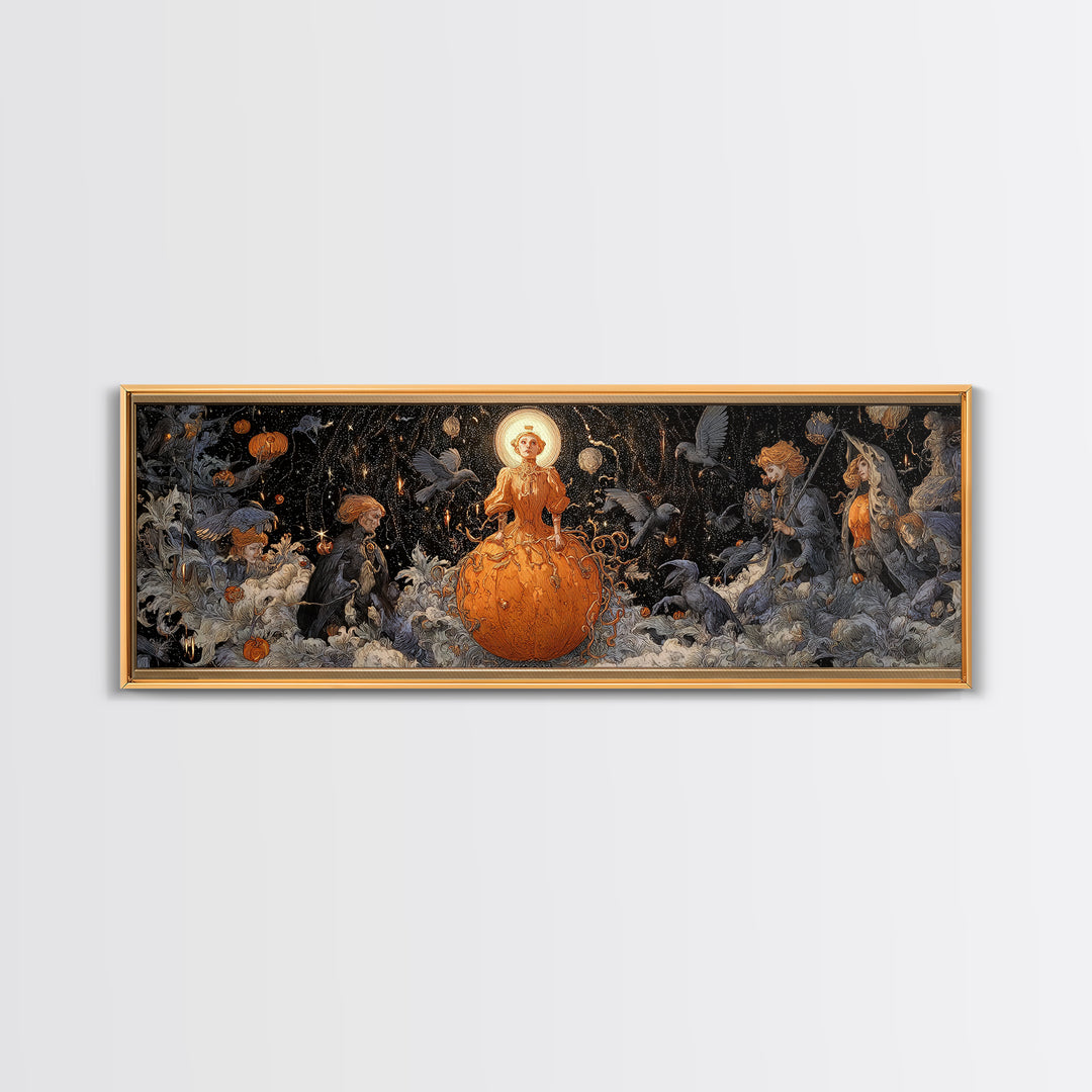 The Cosmic Pumpkin God, Symbolist Death Art, Extra Wide Wall Art, Gothic Horror Wall Art, Framed Canvas Print, Halloween Wall Art