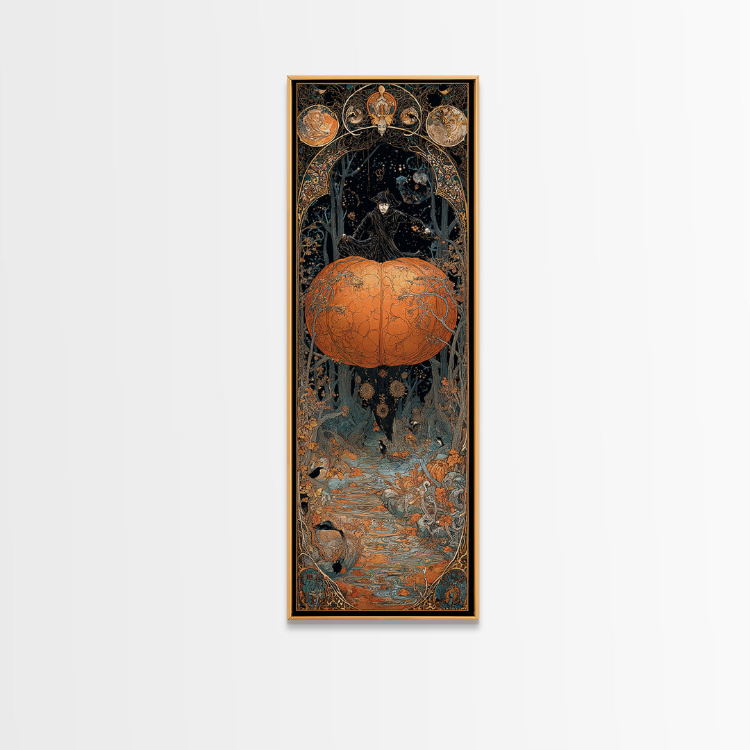 The Cosmic Pumpkin God, Stained Glass Gothic Art, Tall Narrow Wall Art, Dark Fantasy Wall Art, Canvas Print, Halloween Wall Art