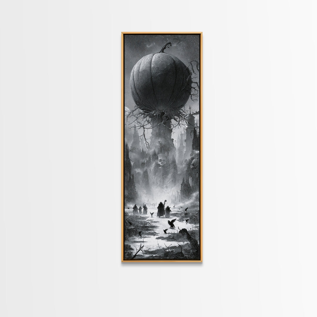 The Cosmic Pumpkin God, Surreal Apocalyptic Art, Tall Narrow Wall Art, Dark Halloween Decor, Canvas Print, Halloween Wall Art