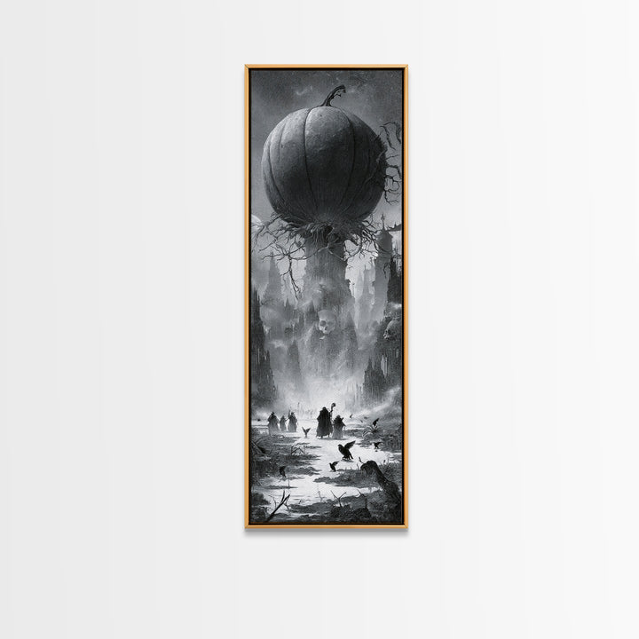 The Cosmic Pumpkin God, Surreal Apocalyptic Art, Tall Narrow Wall Art, Dark Halloween Decor, Canvas Print, Halloween Wall Art