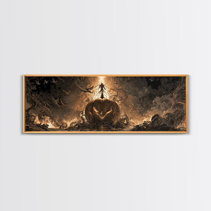 The Cosmic Pumpkin God, Biomechanical Horror Art, Extra Wide Wall Art, Dark Fantasy Wall Art, Canvas Print, Halloween Wall Art