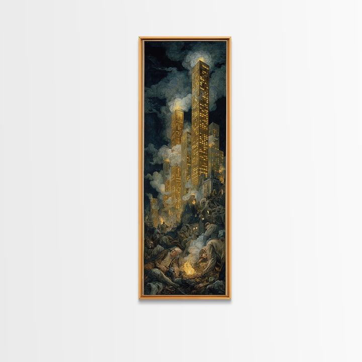The Haunted City Skyline, Dark Renaissance Art, Tall Narrow Wall Art, Gothic Horror Wall Art, Canvas Print, Halloween Wall Art