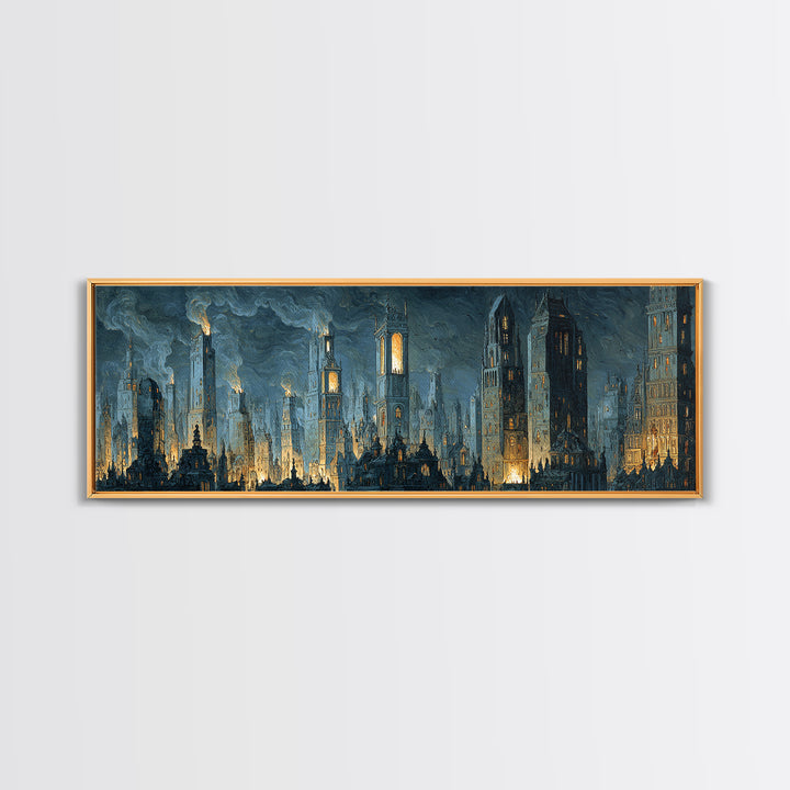 The Haunted City Skyline, Danse Macabre Art, Extra Wide Wall Art, Dark Halloween Decor, Canvas Print, Halloween Wall Art