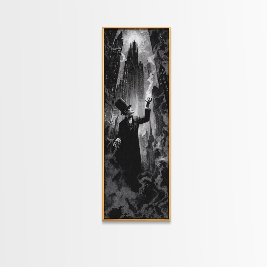 The Haunted City Skyline, Dark Romantic Horror Art, Tall Narrow Wall Art, Macabre Wall Art, Canvas Print, Halloween Wall Art