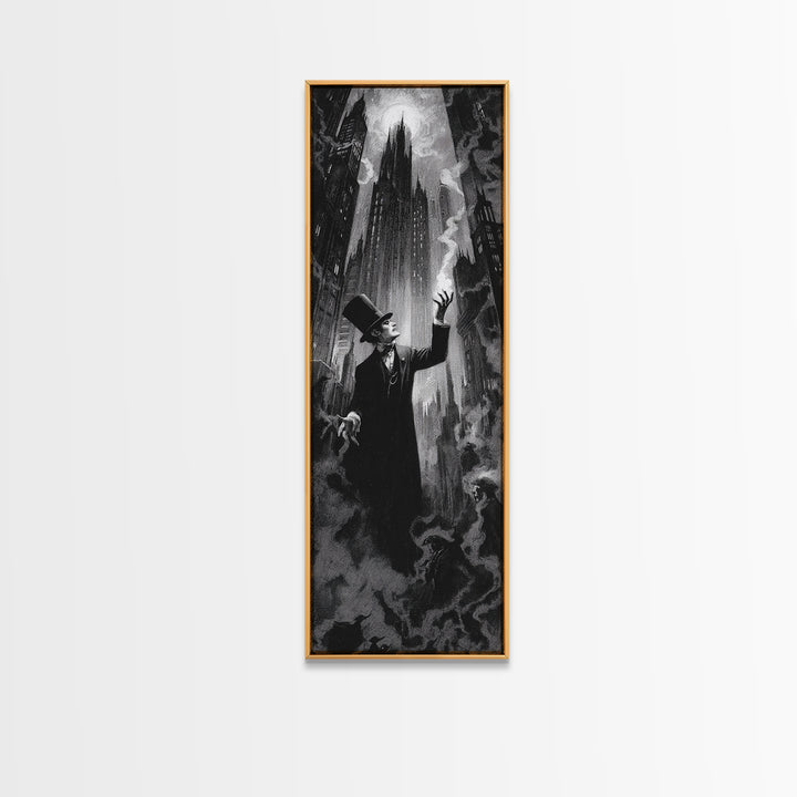 The Haunted City Skyline, Dark Romantic Horror Art, Tall Narrow Wall Art, Macabre Wall Art, Canvas Print, Halloween Wall Art