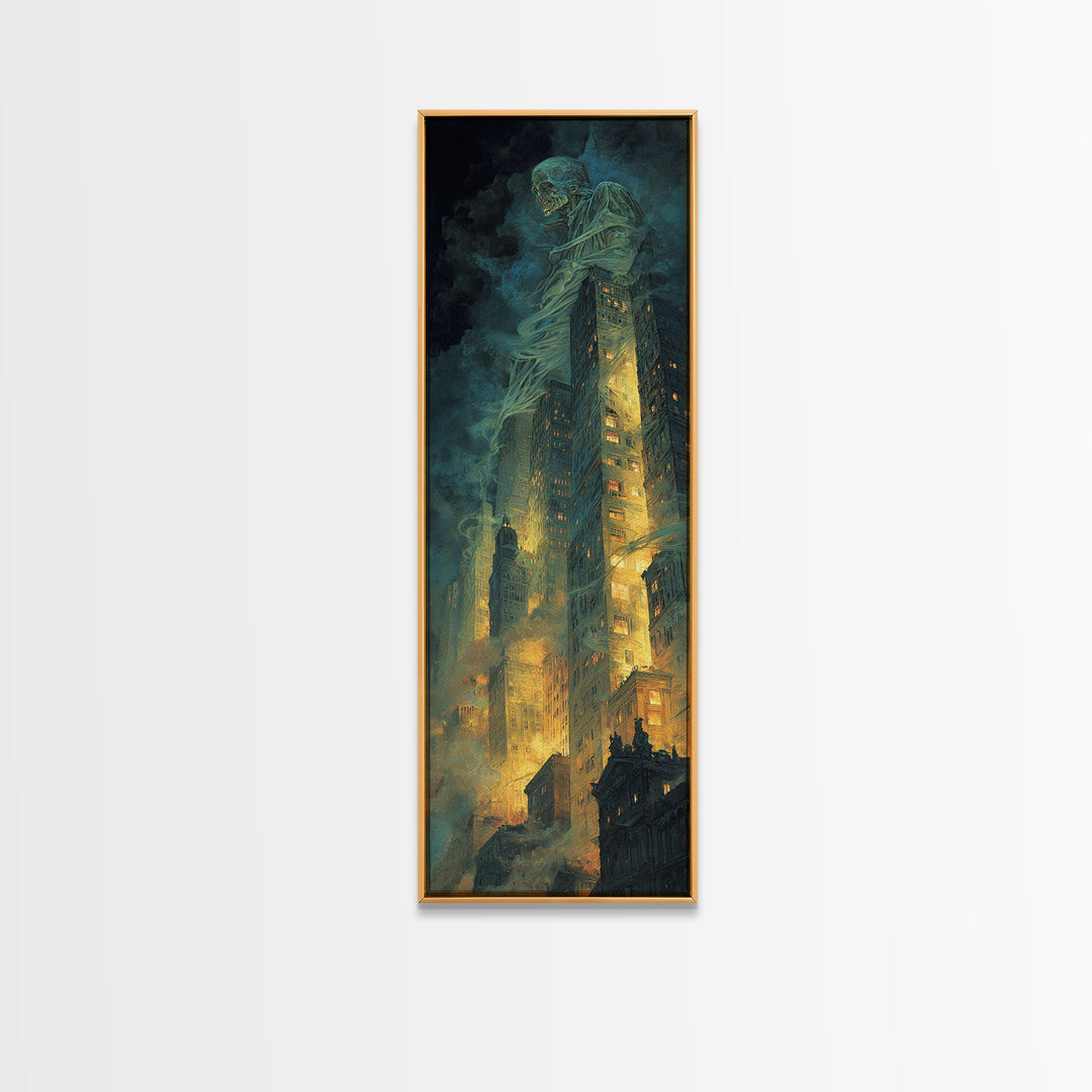 The Haunted City Skyline, Gothic Nightmare Art, Tall Narrow Wall Art, Dark Halloween Decor, Canvas Print, Halloween Wall Art