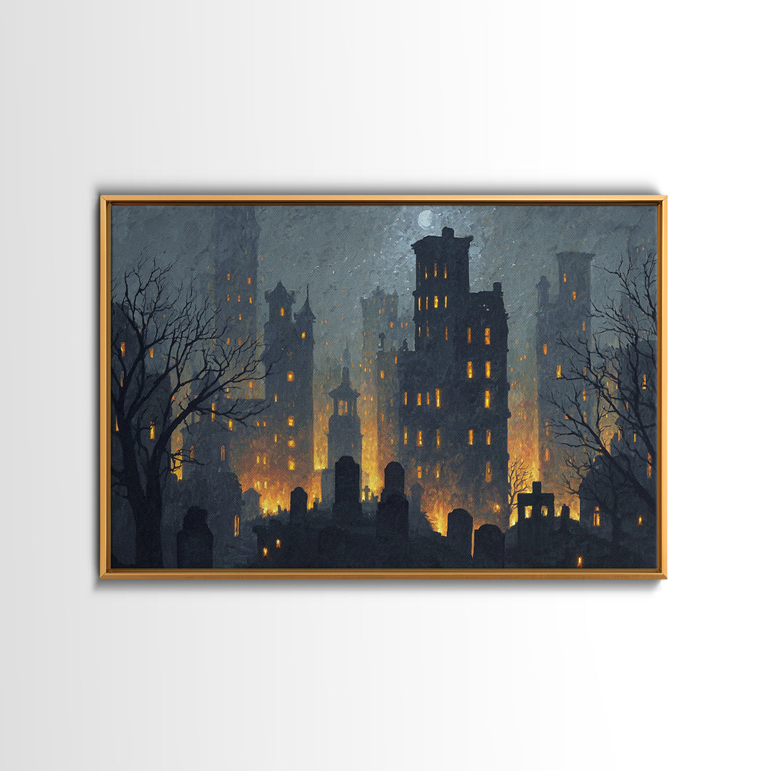 The Haunted City Skyline, Romantic Gothic Landscape, Landscape Wall Art, Dark Fantasy Wall Art, Framed Canvas Print
