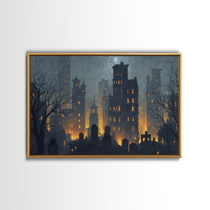 The Haunted City Skyline, Romantic Gothic Landscape, Landscape Wall Art, Dark Fantasy Wall Art, Framed Canvas Print