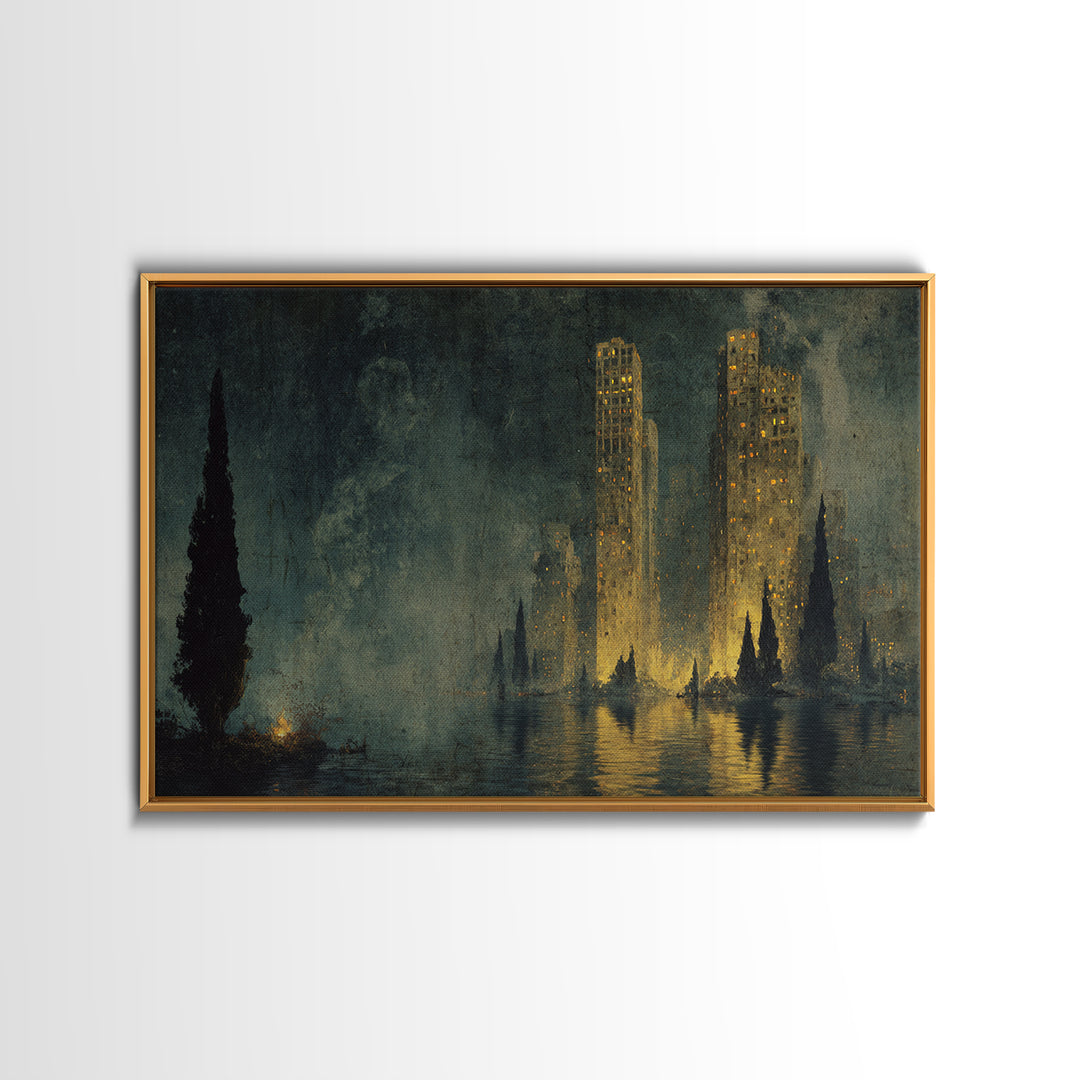 The Haunted City Skyline, Symbolist Gothic Landscape, Landscape Wall Art, Dark Fantasy Wall Art, Canvas Print, Halloween Wall Art