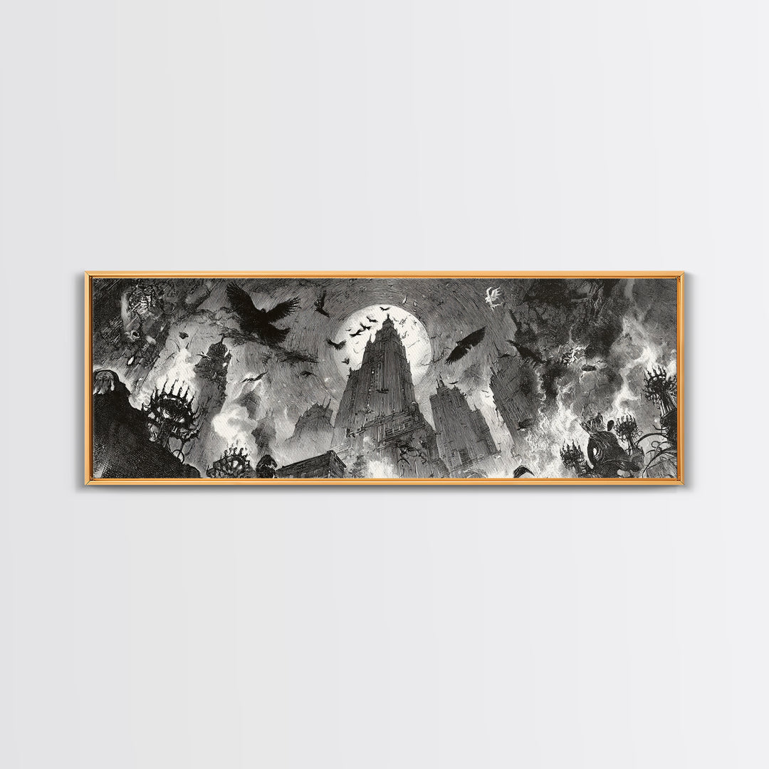 The Haunted City Skyline, Decadent Gothic Art, Extra Wide Wall Art, Macabre Wall Art, Canvas Print, Halloween Wall Art