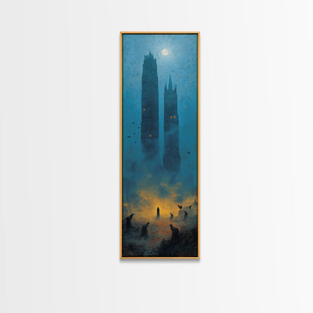 The Haunted City Skyline, Surreal Apocalyptic Art, Tall Narrow Wall Art, Dark Halloween Decor, Framed Canvas Print