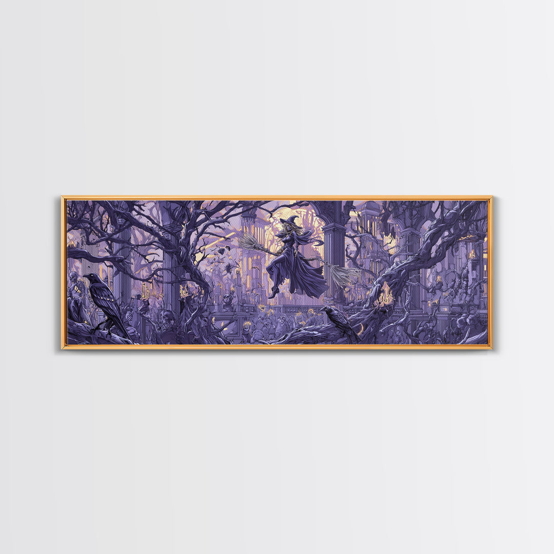 The Cyberpunk Witch, Danse Macabre Art, Extra Wide Wall Art, Dark Fantasy Wall Art, Canvas Print, Halloween Wall Art