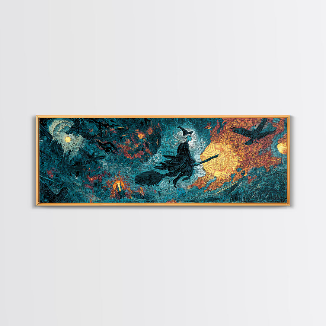The Cyberpunk Witch, Visionary Gothic Art, Extra Wide Wall Art, Dark Fantasy Wall Art, Canvas Print, Halloween Wall Art