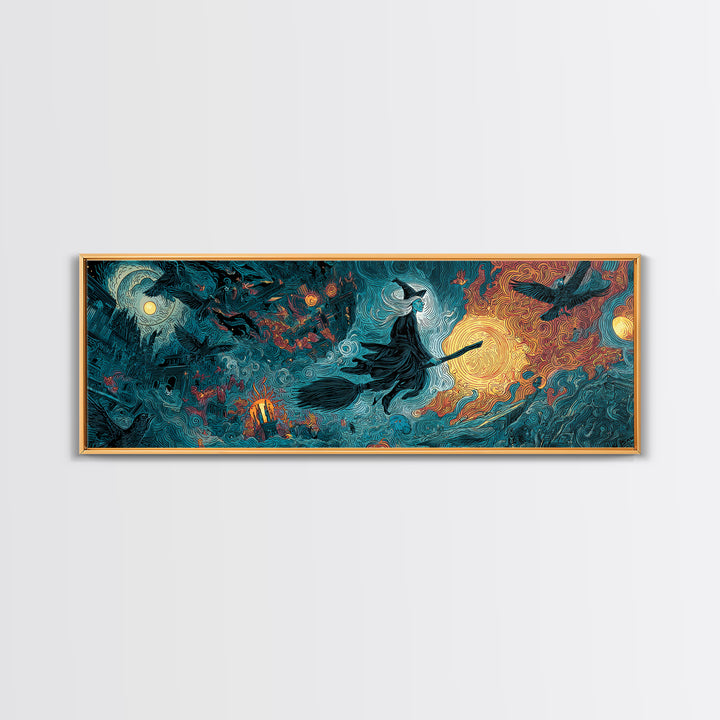 The Cyberpunk Witch, Visionary Gothic Art, Extra Wide Wall Art, Dark Fantasy Wall Art, Canvas Print, Halloween Wall Art