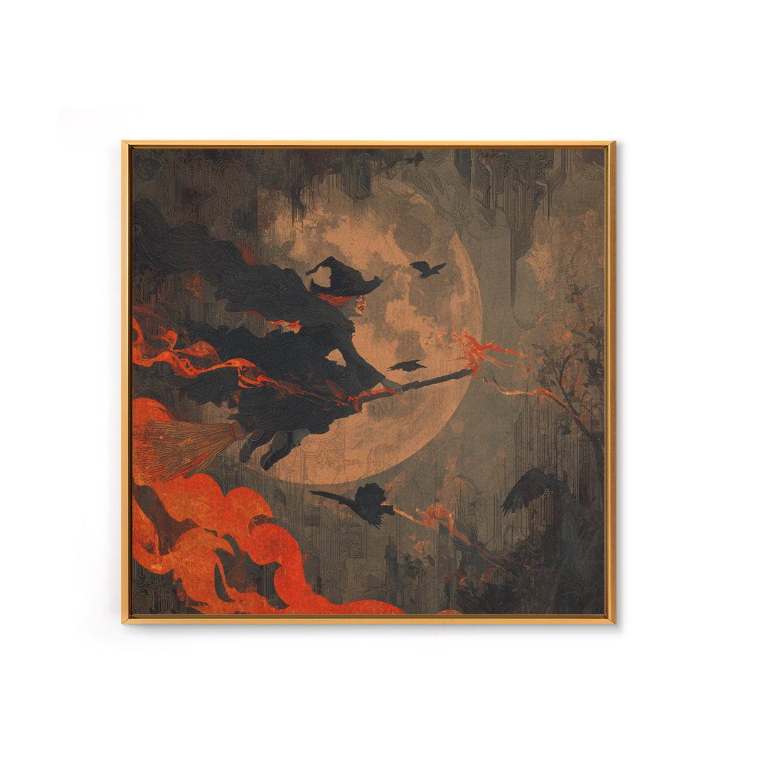 The Cyberpunk Witch, Symbolist Dream Art, Square Wall Art, Gothic Horror Wall Art, Canvas Print, Halloween Wall Art, Halloween Decor