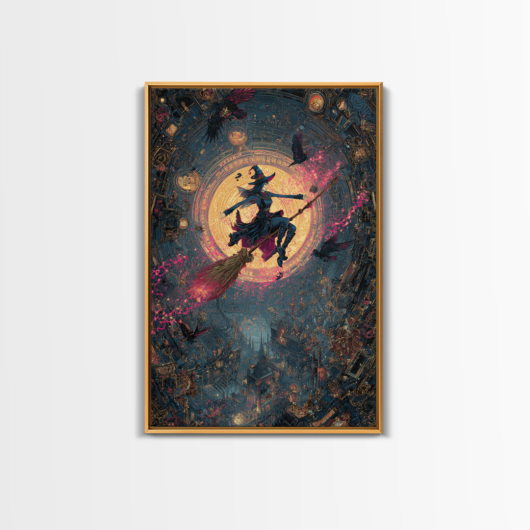 The Cyberpunk Witch, Ornate Symbolist Art, Vertical Wall Art, Macabre Wall Art, Framed Canvas Print, Halloween Wall Art