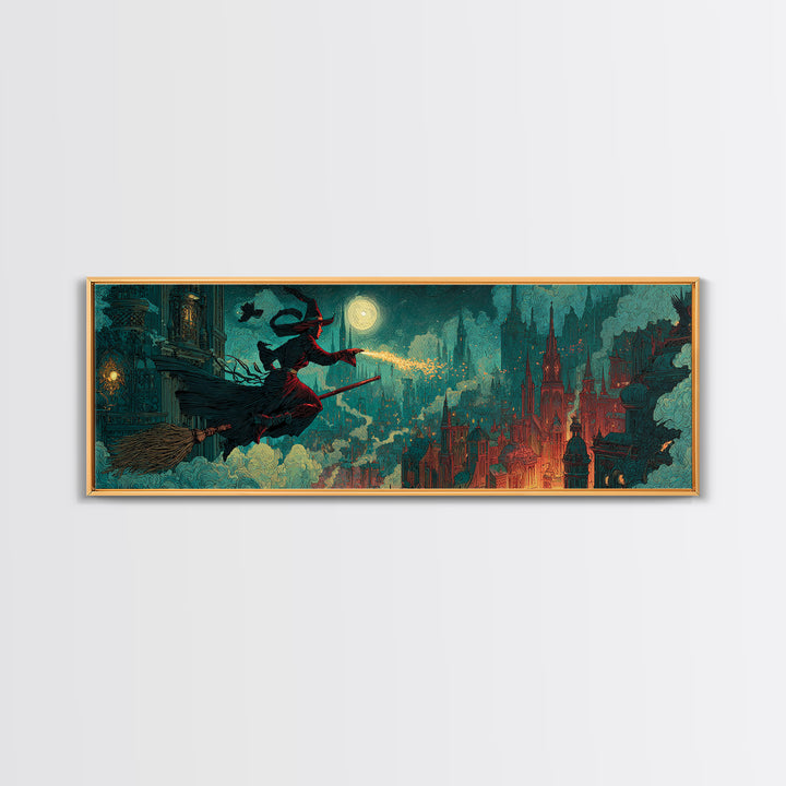 The Cyberpunk Witch, Dark Symbolist Art, Extra Wide Wall Art, Dark Fantasy Wall Art, Canvas Print, Halloween Wall Art
