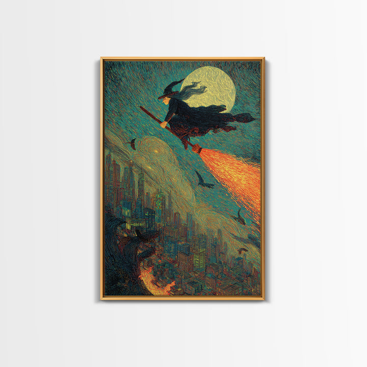 The Cyberpunk Witch, Expressionist Gothic Art, Vertical Wall Art, Gothic Horror Wall Art, Framed Canvas Print, Halloween Wall Art