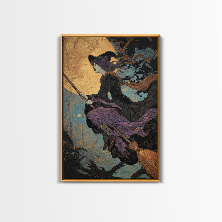 The Cyberpunk Witch, Stained Glass Gothic Art, Vertical Wall Art, Macabre Wall Art, Canvas Print, Halloween Wall Art, Halloween Decor
