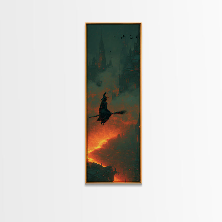 The Cyberpunk Witch, Surreal Apocalyptic Art, Tall Narrow Wall Art, Dark Halloween Decor, Framed Canvas Print, Halloween Wall Art