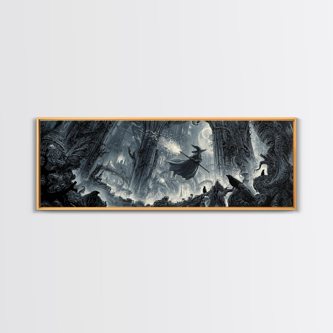 The Cyberpunk Witch, Biomechanical Horror Art, Extra Wide Wall Art, Gothic Horror Wall Art, Canvas Print, Halloween Wall Art