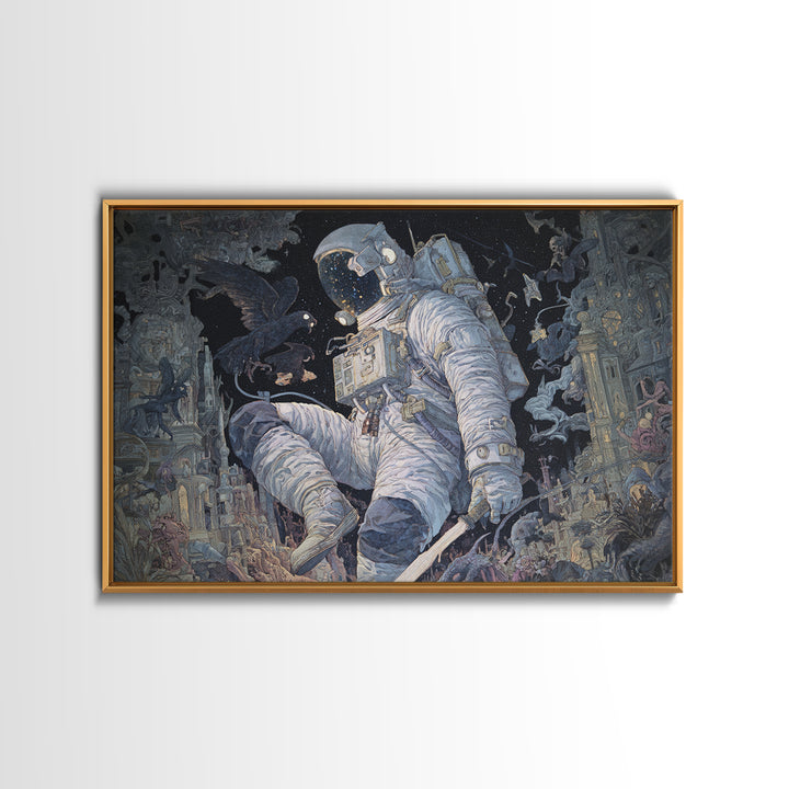 The Astronaut Ghost, Medieval Grotesque Art, Landscape Wall Art, Dark Halloween Decor, Canvas Print, Halloween Wall Art
